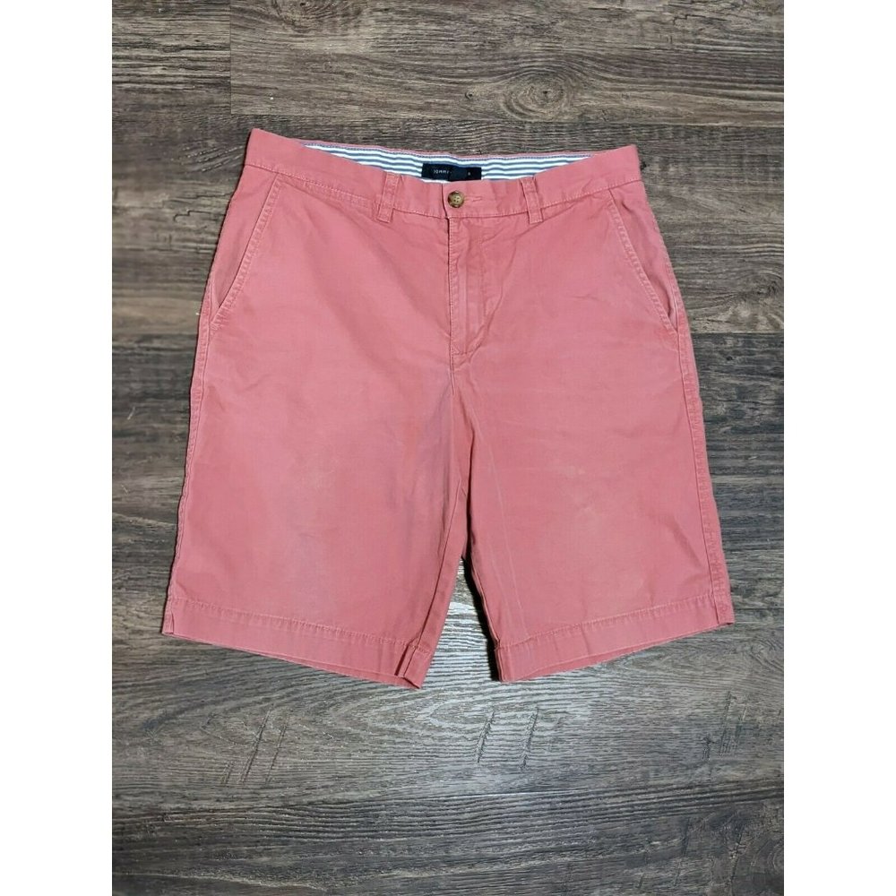 Tommy Hilfiger Chino Shorts Flat Front Pink Orange Cotton Blend Mens Sz 32